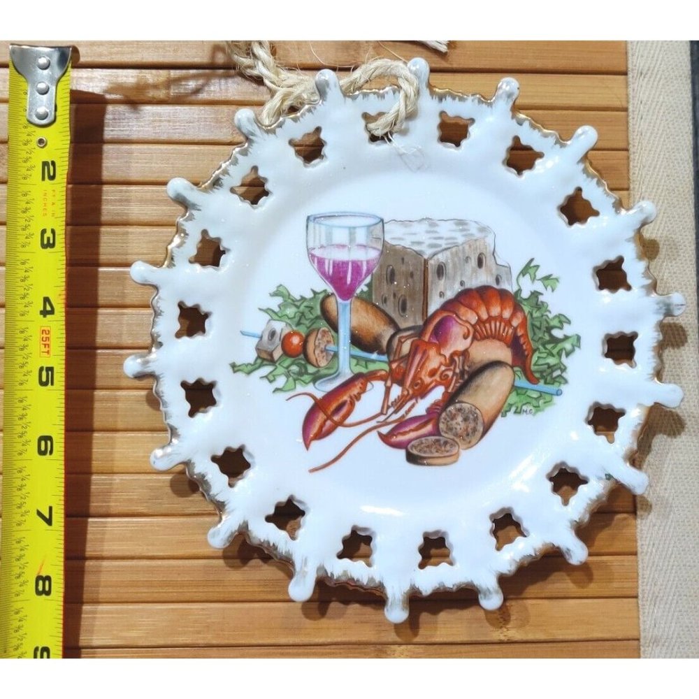 Vtg Toma Decorative Hand Painted Nautical Gourmet Plate With Golden Trim 8"